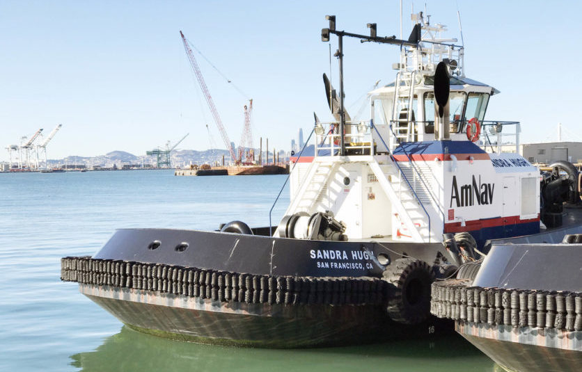 This is an image of a marine vessel at dock.